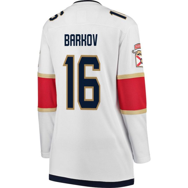 Aleksander Barkov 16 Florida Panthers 2024 STANLEY CUP Final Women's Away Breakaway Jersey - White - Image 3