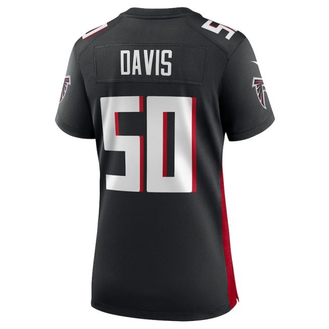 Tae Davis 50 Atlanta Falcons Game Women Jersey - Black - Image 3