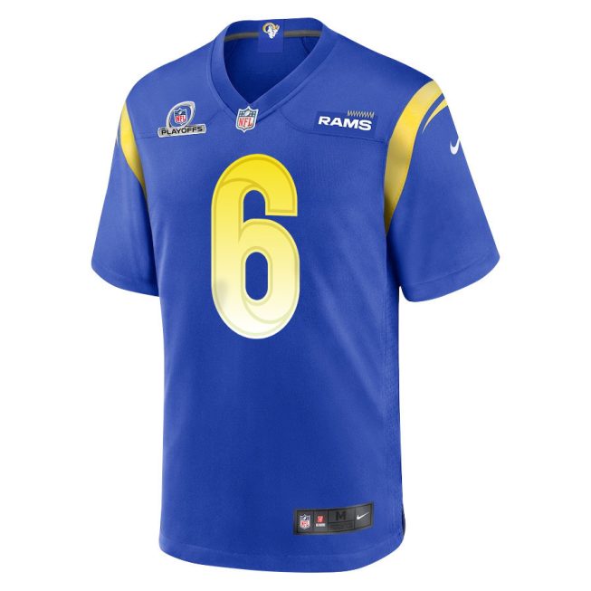 Tre Tomlinson 6 Los Angeles Rams 2023 Playoffs Patch Game Men Jersey - Royal - Image 2