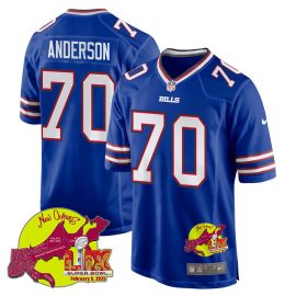 Alec Anderson 70 Buffalo Bills Super Bowl LIX New Orleans Patch Game Men Jersey - Royal