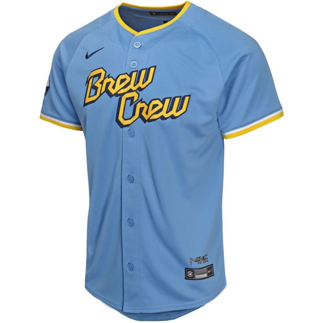Jackson Chourio 11 Milwaukee Brewers 2024 City Connect Limited YOUTH Jersey - Powder Blue - Image 2
