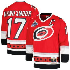 Rod Brind'Amour Carolina Hurricanes Mitchell & Ness 2005/06 Captain Patch Blue Line Player Jersey - Red