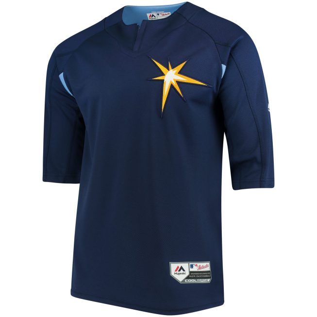 Tampa Bay Rays Majestic Authentic Collection On-Field 3/4-Sleeve Batting Practice Jersey - Navy/Light Blue - Image 2