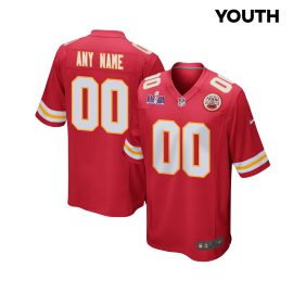 Kansas City Chiefs Super Bowl LVIII Patch Game YOUTH Custom Jersey - Red