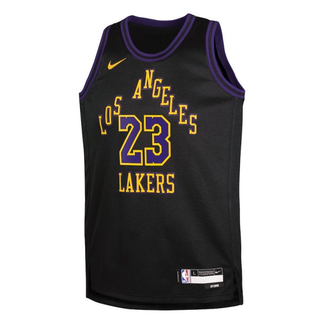 Lebron James 23 Los Angeles Lakers 2023/24 City Edition Swingman YOUTH Jersey - Black - Image 2