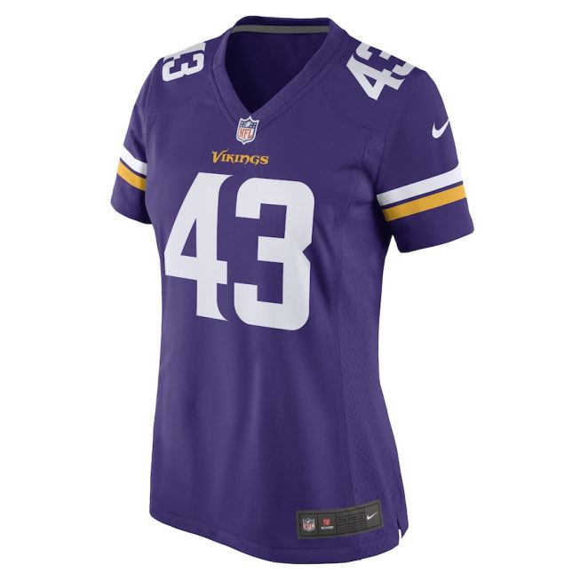 Luiji Vilain 43 Minnesota Vikings Women Game Jersey - Purple - Image 2