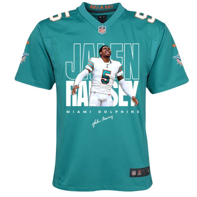 Jalen Ramsey 5 Signed Miami Dolphins Game YOUTH Jersey - Aqua - Image 2