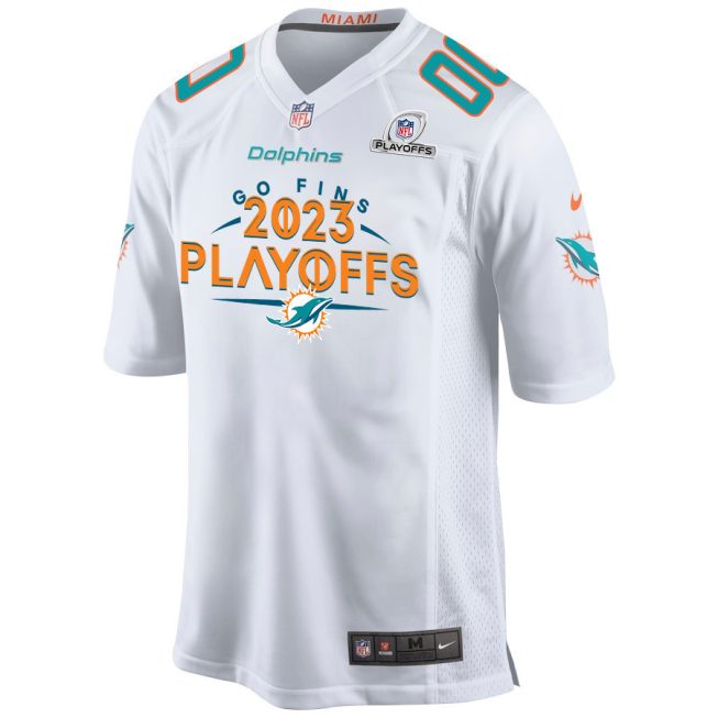 Miami Dolphins Go Fins 2023 Playoffs Game Men Custom Jersey - White - Image 3