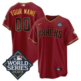 Arizona Diamondbacks 2023 World Series Patch Men Custom Jersey - Crimson Gold