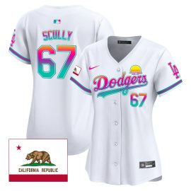 Vin Scully 67 Los Angeles Dodgers 2024 Los Angeles City Style California Republic Patch Women Jersey - White