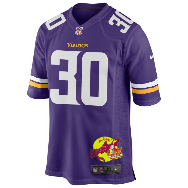 C.J. Ham 30 Minnesota Vikings Super Bowl LIX New Orleans Patch Game Men Jersey - Purple - Image 3