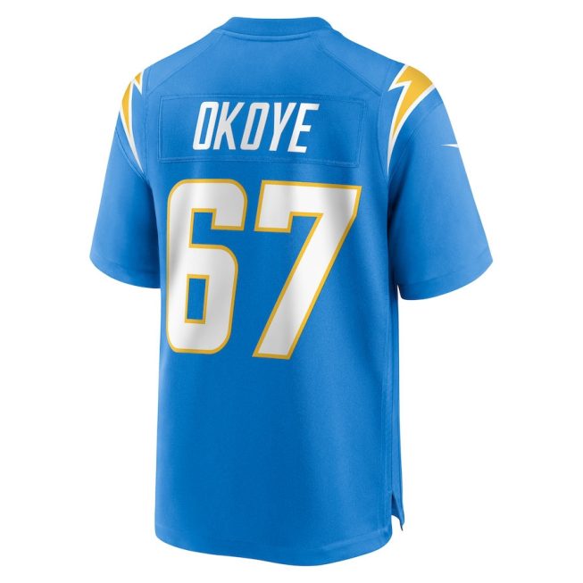 CJ Okoye 67 Los Angeles Chargers Men Game Jersey - Powder Blue - Image 3