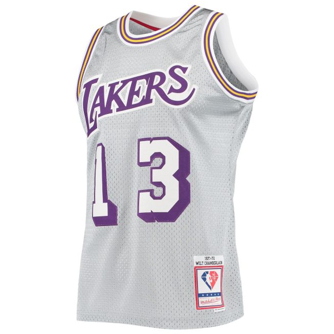 Wilt Chamberlain Los Angeles Lakers Mitchell & Ness 75th Anniversary 1971/72 Hardwood Classics Swingman Jersey - Silver - Image 2