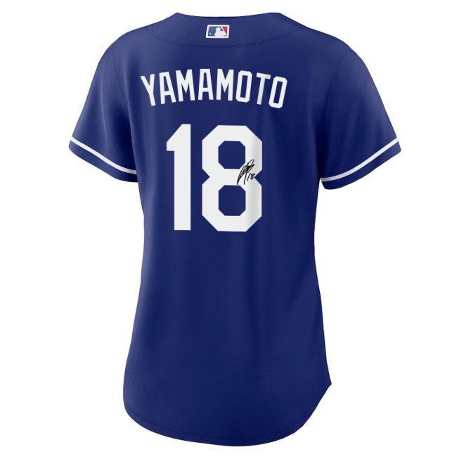 Yoshinobu Yamamoto 18 Signed Los Angeles Dodgers Alternate Women Jersey - Royal - Image 2