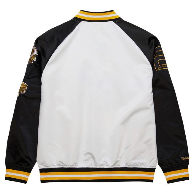 Roberto Clemente Pittsburgh Pirates Mitchell & Ness Cooperstown Collection Legends Lightweight Satin Raglan Full-Snap Jacket - White/Black - Image 3