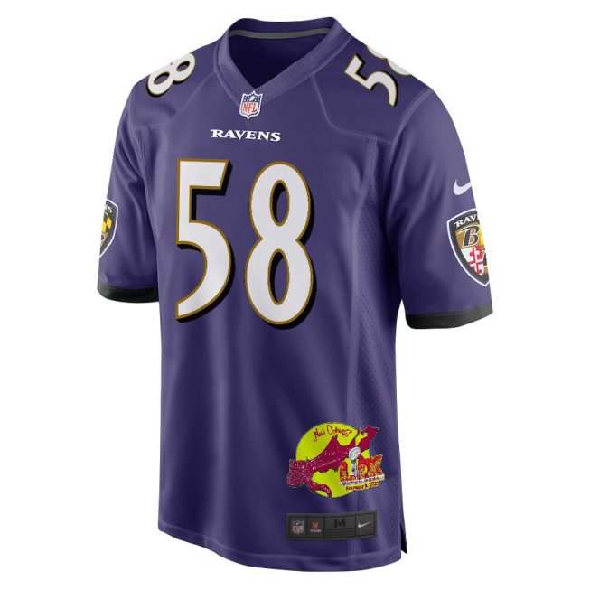 Michael Pierce 58 Baltimore Ravens Super Bowl LIX New Orleans Patch Game Men Jersey - Purple - Image 3