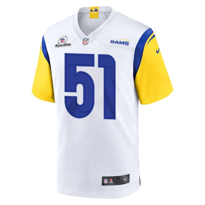 Zach VanValkenburg 51 Los Angeles Rams 2023 Playoffs Patch Game Men Jersey - White - Image 2