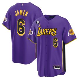 LeBron James 6 Los Angeles Lakers Baseball Men Jersey - Purple