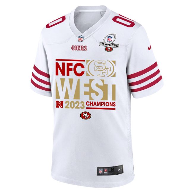 San Francisco 49ers 2023 NFC West Champions Game Men Custom Jersey - White - Image 3