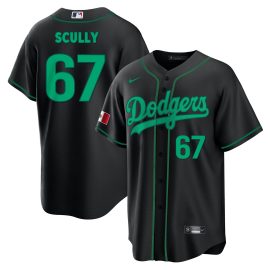Vin Scully 67 Los Angeles Dodgers Mexico Baseball Men Jersey - Black