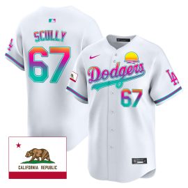 Vin Scully 67 Los Angeles Dodgers 2024 Los Angeles City Style California Republic Patch Men Jersey - White
