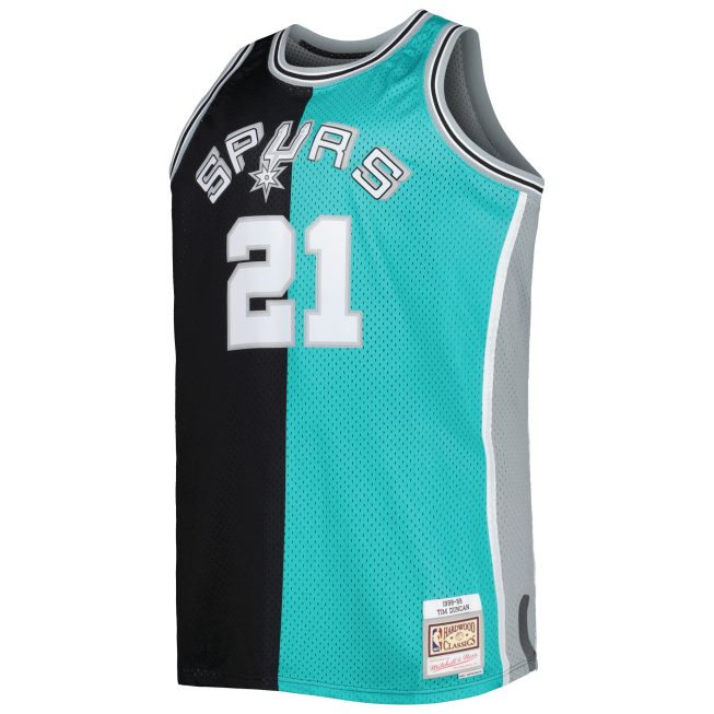 Tim Duncan San Antonio Spurs Mitchell & Ness Big & Tall Hardwood Classics 1998/99 Split Swingman Jersey - Black/Teal - Image 2