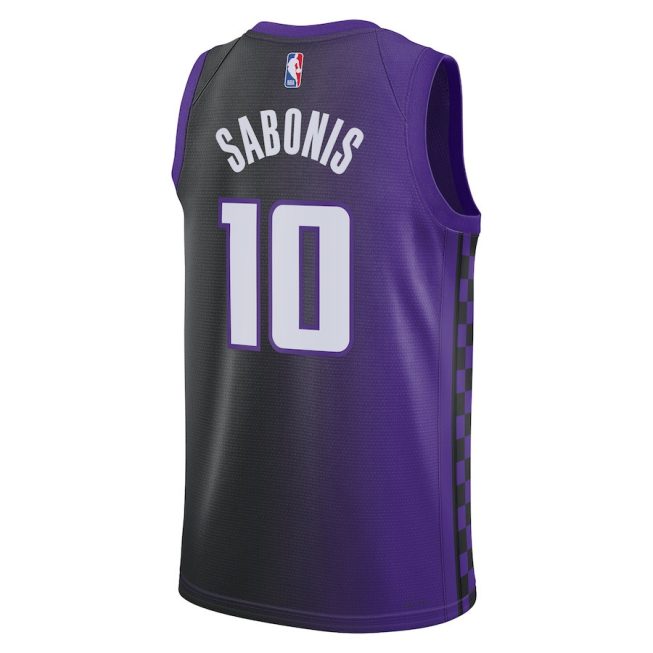 Domantas Sabonis 10 Sacramento Kings Unisex Swingman Jersey - Statement Edition - Purple/Black - Image 3