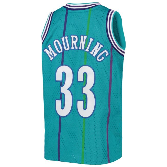 Alonzo Mourning Charlotte Hornets Mitchell & Ness Youth 1992/93 Hardwood Classics Swingman Jersey - Teal - Image 3