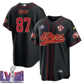 Travis Kelce 87 Kansas City Chiefs Super Bowl LVIII Baseball Men Jersey - Black