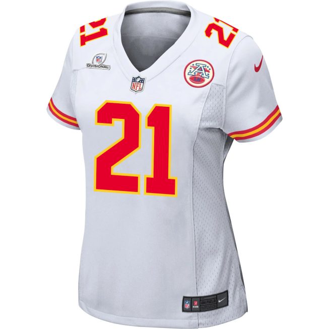 Mike Edwards 21 Kansas City Chiefs Super Bowl LVIII Patch Game Women Jersey - White - Image 2