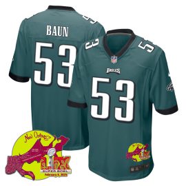 Zack Baun 53 Philadelphia Eagles Super Bowl LIX New Orleans Patch Game Men Jersey - Midnight Green