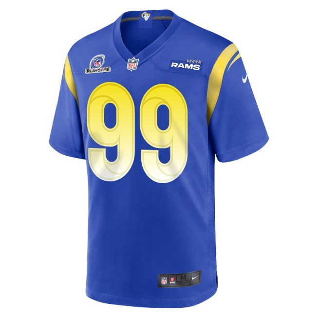 Aaron Donald 99 Los Angeles Rams 2023 Playoffs Patch Game Men Jersey - Royal - Image 2