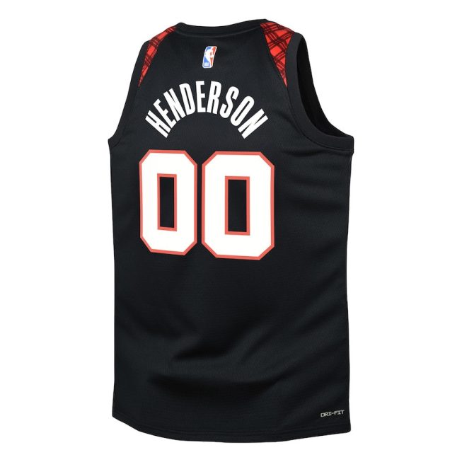 Scoot Henderson 00 Portland Trail Blazers 2023/24 City Edition Swingman YOUTH Jersey - Black - Image 3