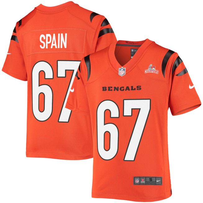 Super Bowl LVI Champions Cincinnati Bengals Quinton Spain 67 Orange Youth's Jersey Jersey - Image 2