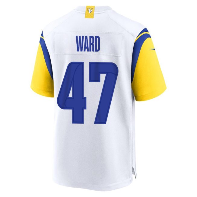 Alex Ward 47 Los Angeles Rams 2023 Playoffs Patch Game Men Jersey - White - Image 3