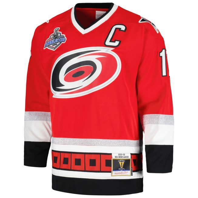 Rod Brind'Amour Carolina Hurricanes Mitchell & Ness 2005/06 Captain Patch Blue Line Player Jersey - Red - Image 2