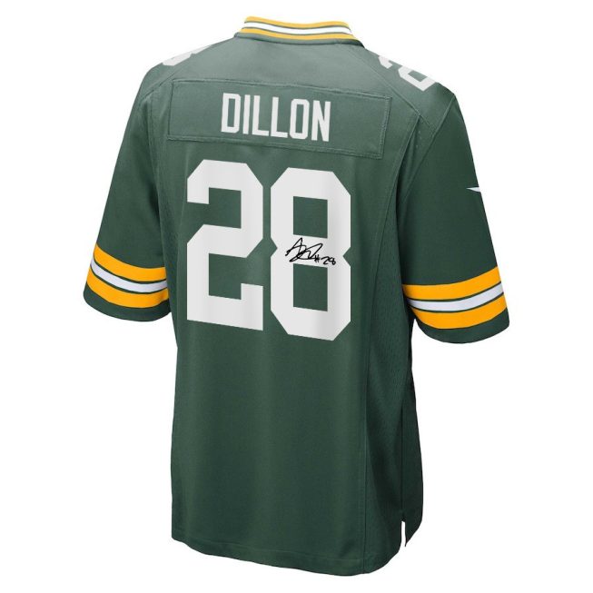 AJ Dillon 28 Signed Green Bay Packers Super Bowl LVIII Game Men Jersey - Green - Image 3