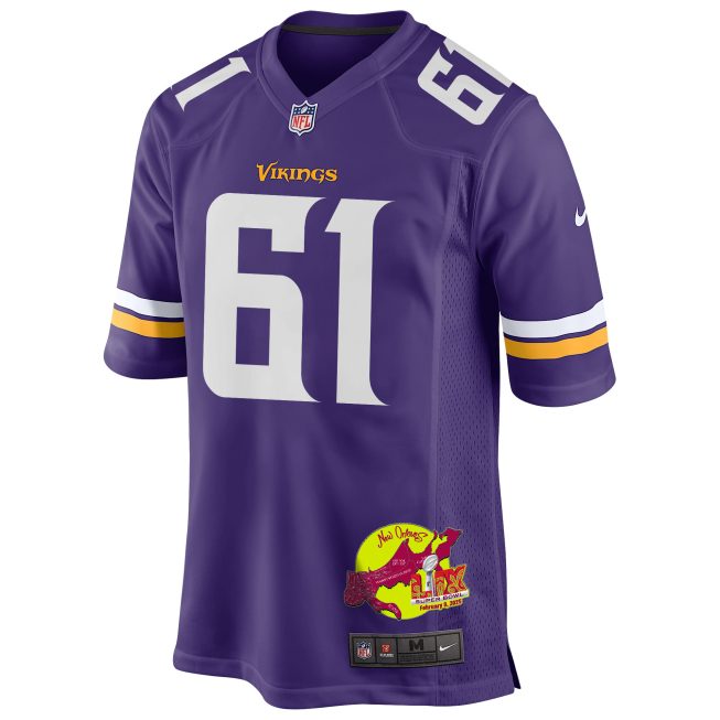Jalen Redmond 61 Minnesota Vikings Super Bowl LIX New Orleans Patch Game Men Jersey - Purple - Image 3