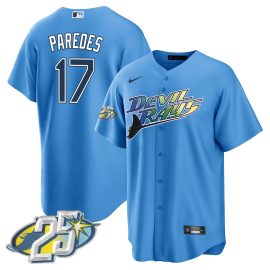 Yandy Diaz 2 Tampa Bay Rays 25th Anniversary Patch Men Jersey - Light Blue