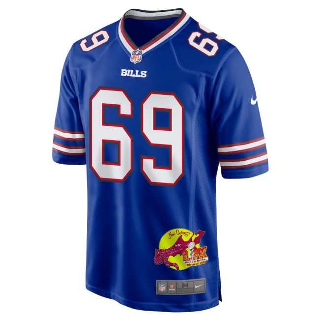 Reid Ferguson 69 Buffalo Bills Super Bowl LIX New Orleans Patch Game Men Jersey - Royal - Image 3
