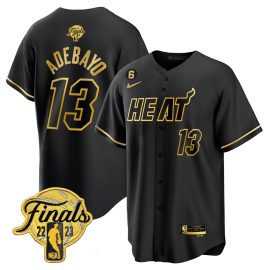 Bam Adebayo 13 Miami Heat 2023 Finals Baseball Men Jersey - Black Gold