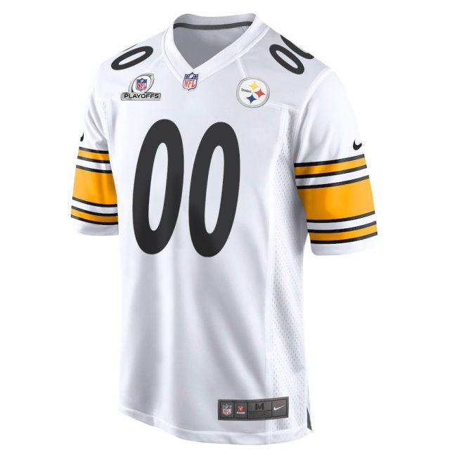 Pittsburgh Steelers 2023 Playoffs Patch Game Men Custom Jersey - White - Image 2