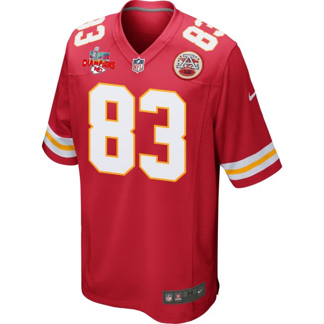 Noah Gray 83 Kansas City Chiefs Super Bowl LVII Champions 3 Stars Men Game Jersey - Red - Image 3