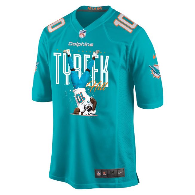 Tyreek Hill 10 Miami Dolphins Celebrating Game Men Jersey - Aqua - Image 2