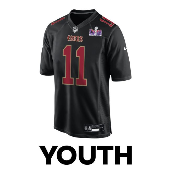 Brandon Aiyuk 11 San Francisco 49ers Super Bowl LVIII Patch Fashion Game YOUTH Jersey - Carbon Black - Image 2