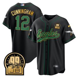 Randall Cunningham 12 Philadelphia Eagles Jerome Brown Retired Patch Baseball Men Jersey - Black Gold Trim
