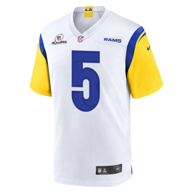 Tutu Atwell 5 Los Angeles Rams 2023 Playoffs Patch Game Men Jersey - White - Image 2