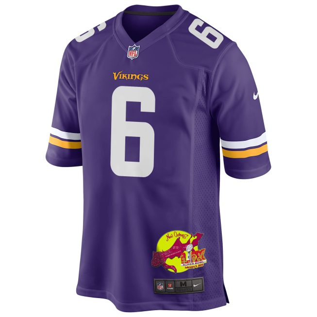 Brian Asamoah II 6 Minnesota Vikings Super Bowl LIX New Orleans Patch Game Men Jersey - Purple - Image 3