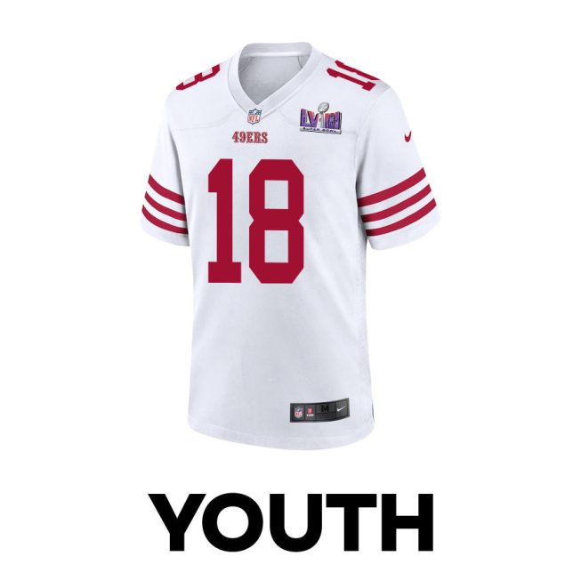 Mitch Wishnowsky 18 San Francisco 49ers Super Bowl LVIII Patch Game YOUTH Jersey - White - Image 2