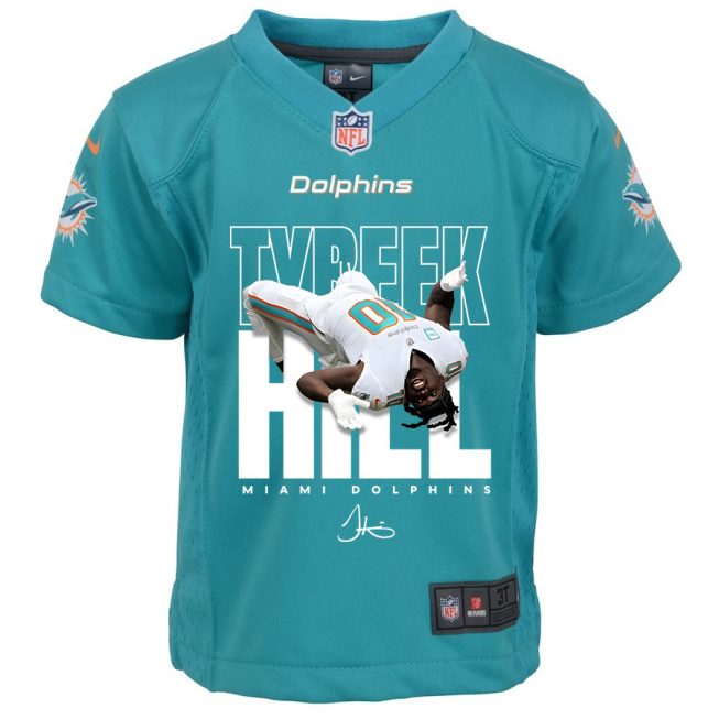 Tyreek Hill 10 Signed Miami Dolphins Cheetah Game YOUTH Jersey - Aqua V2 - Image 2